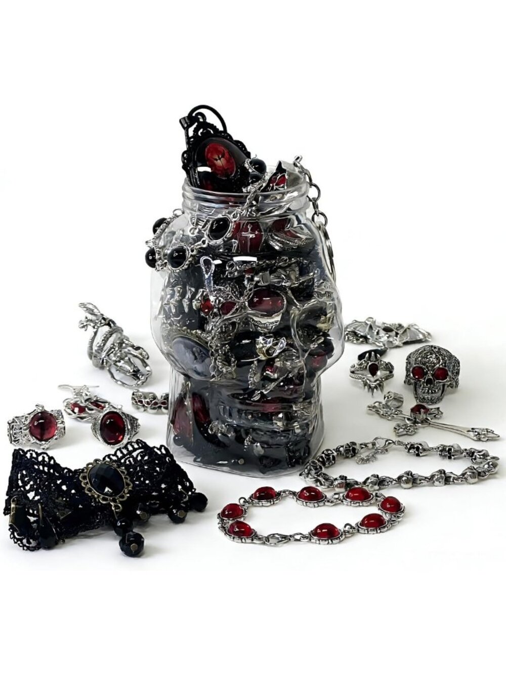 Mystery Jewelry Jar for Women - Gothic Boho Punk Necklaces, Earrings & Rings